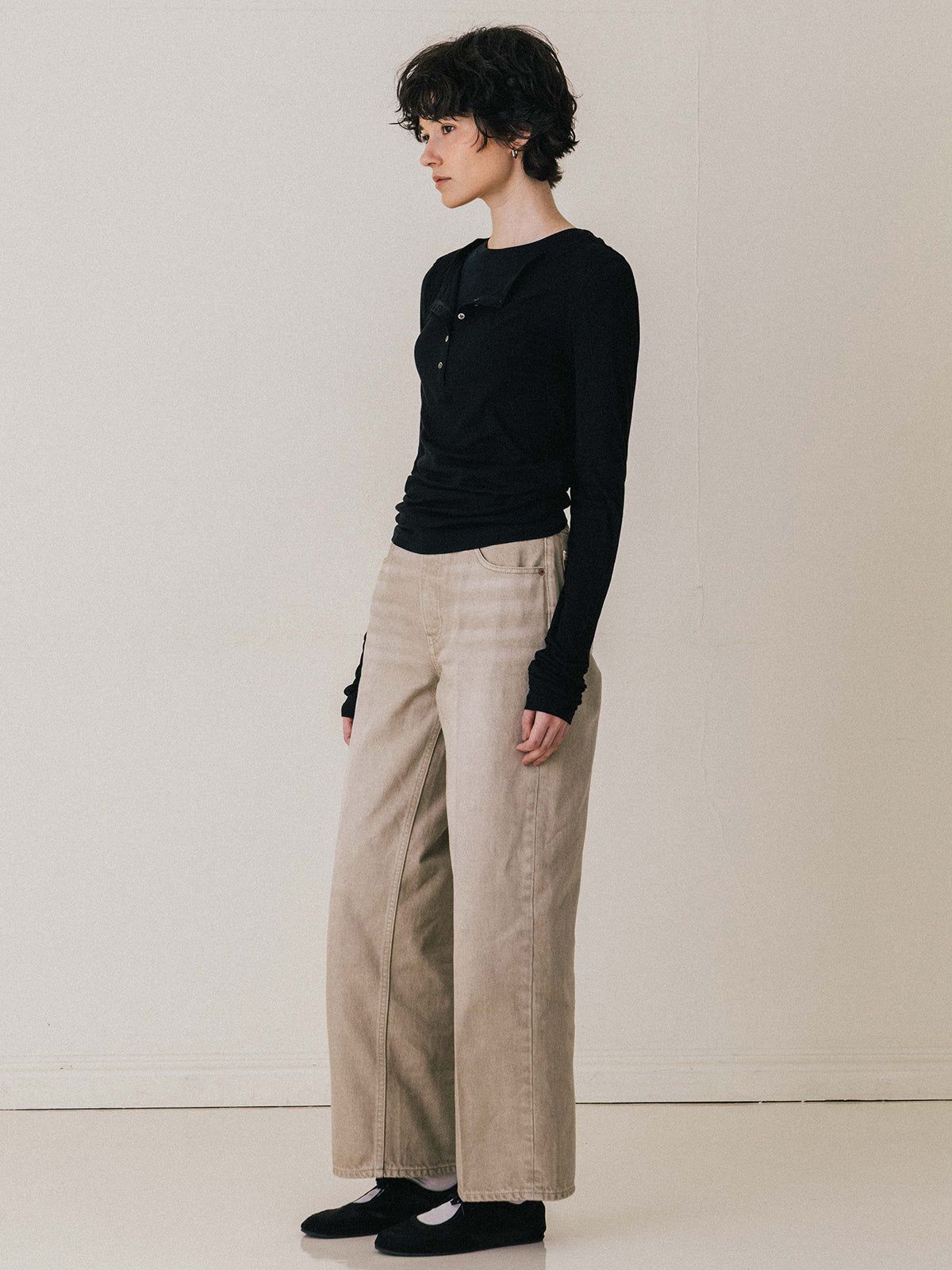 【25AW】LAYERED L/S HENLY TEE / レイヤード ロングスリーブ ヘンリーTシャツ (ブラック)