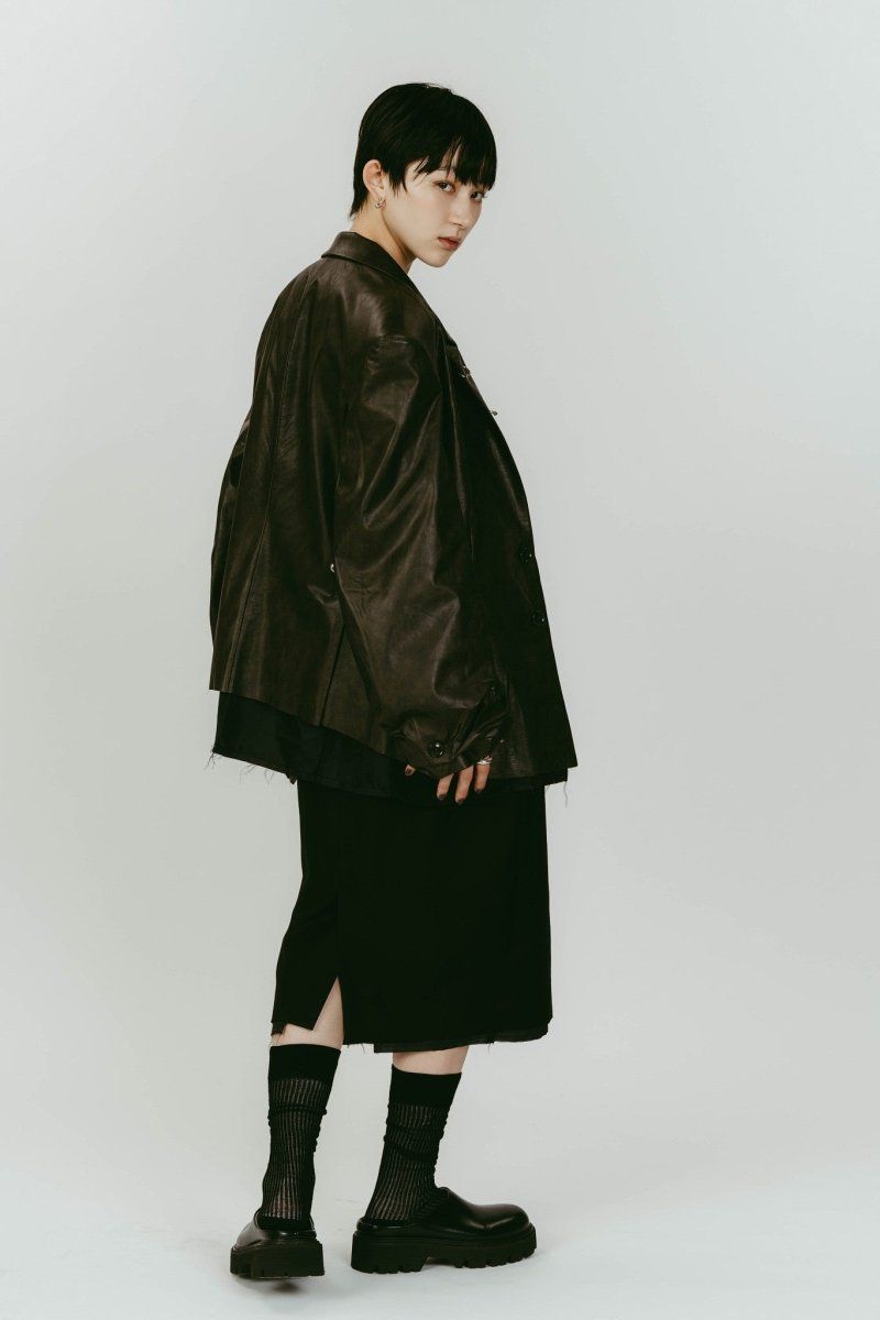cut layered mid length skirt (Leatherblack) / レイヤード ミディアム丈スカート (レザーブラック) / 26SS