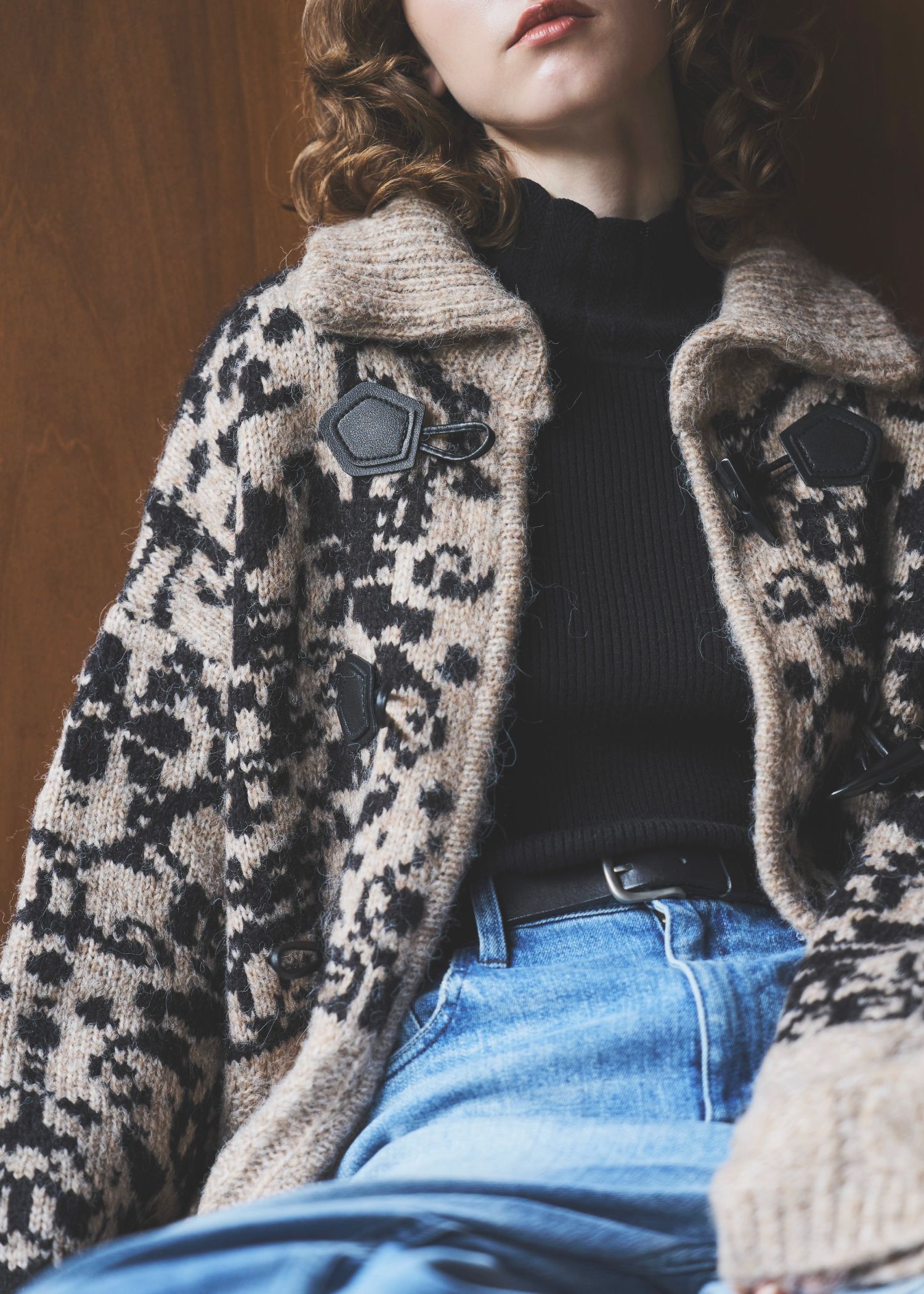 jacquard & cable placement toggle knit / ジャガード ケーブルトグルニット (タン) / 25AW /