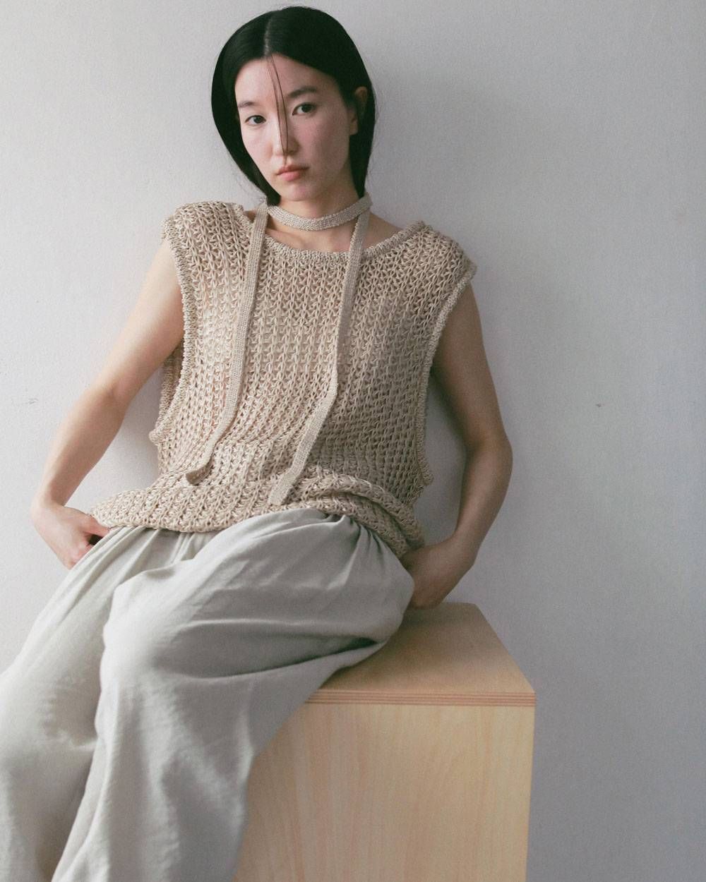 ペーパーヤーン ニットベスト (ベージュ) Paperyarn Knit Vest (Beige) / 27SS