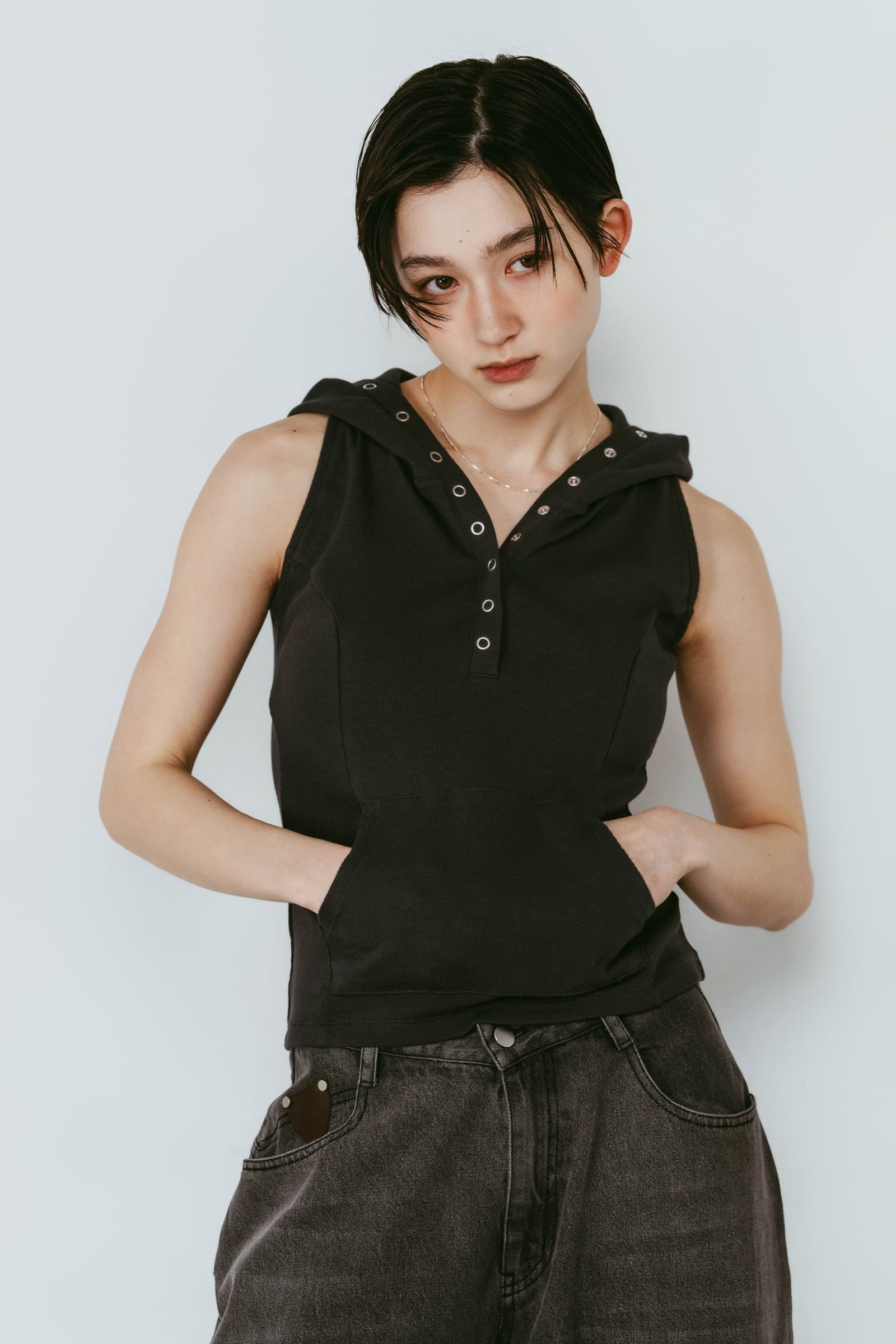 スナップボタンフーディ (チャコール) snap-button hoodie (Charcoal) /  26SS