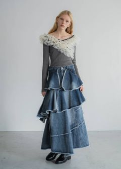 ランダム ティアードフリル デニムスカート (ブルー) random tiered frill denim SK (Blue) /  26SS