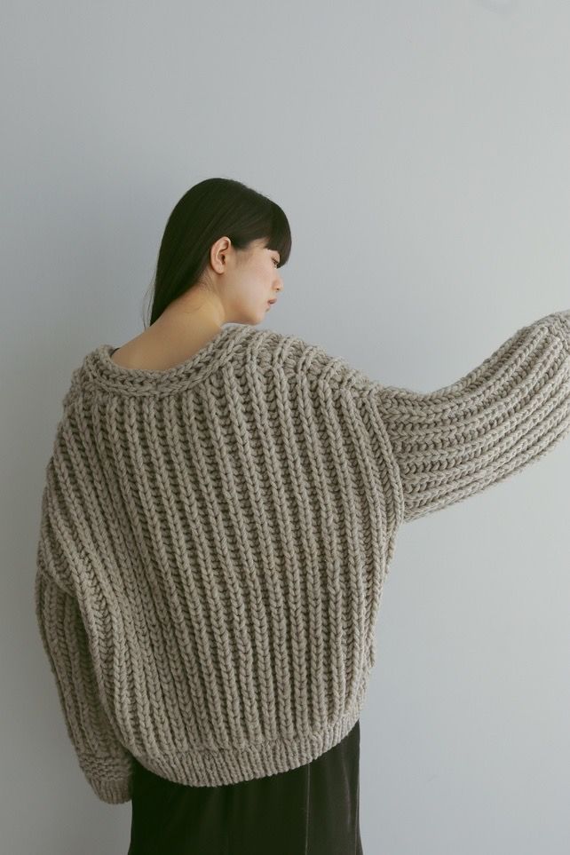 LOW GAUGE HAND KNIT CARDIGAN / ローゲージハンドニットカーディガン (グレー)ざっくり編み