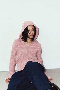 ブークレ ニット フーディ (ピンク) rib hoodie boucle knit (Pink) / 26AW