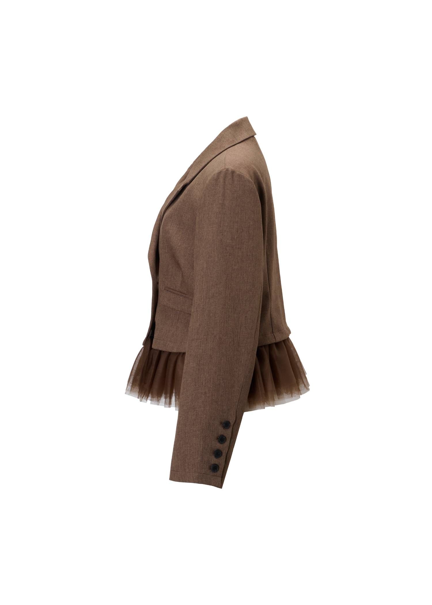 ペプラム チュール クロップド テーラードジャケット (アーモンド) detachable peplum tulle cropped tailored JK (Almond) /  26AW