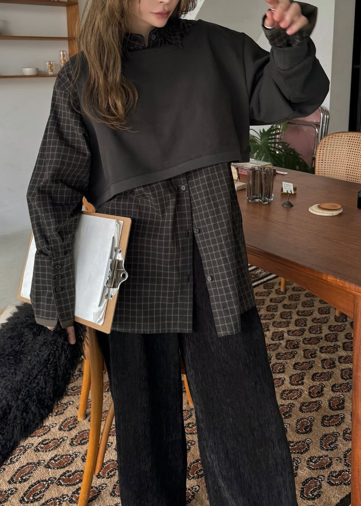 asymmetry 2 piece layered sweat / 2ピースレイヤードスウェット (ブラック) / 25AW /