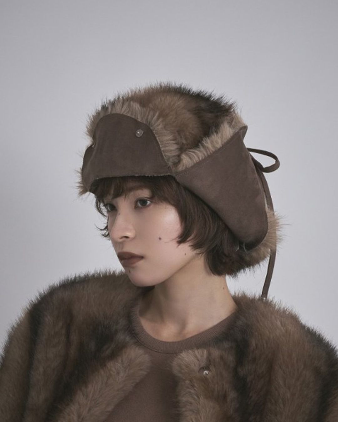 【先行予約】【26TH-16】ムートン調フライトキャップ (ブラウン) Mouton Like Flight Cap (Brown) /  エコファー  /  フェイクファー 【受注期間6/14 23:59まで】