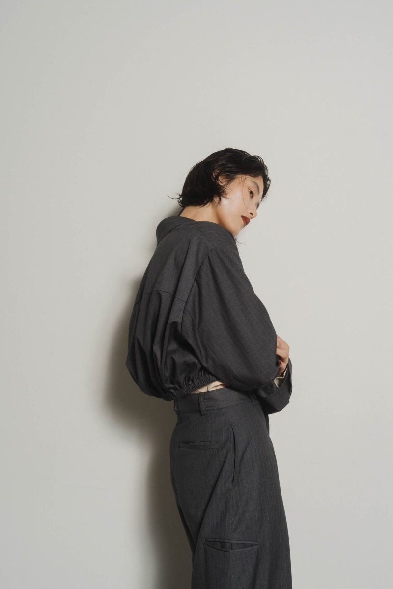 ストライプシャツブルゾン (グレー) stripe shirt blouson (Gray)