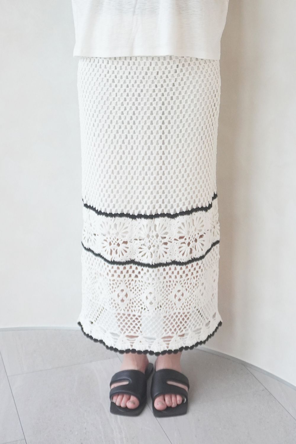 HAND CROCHET KNIT SKIRT / ハンドクロシェニットスカート (ホワイト)