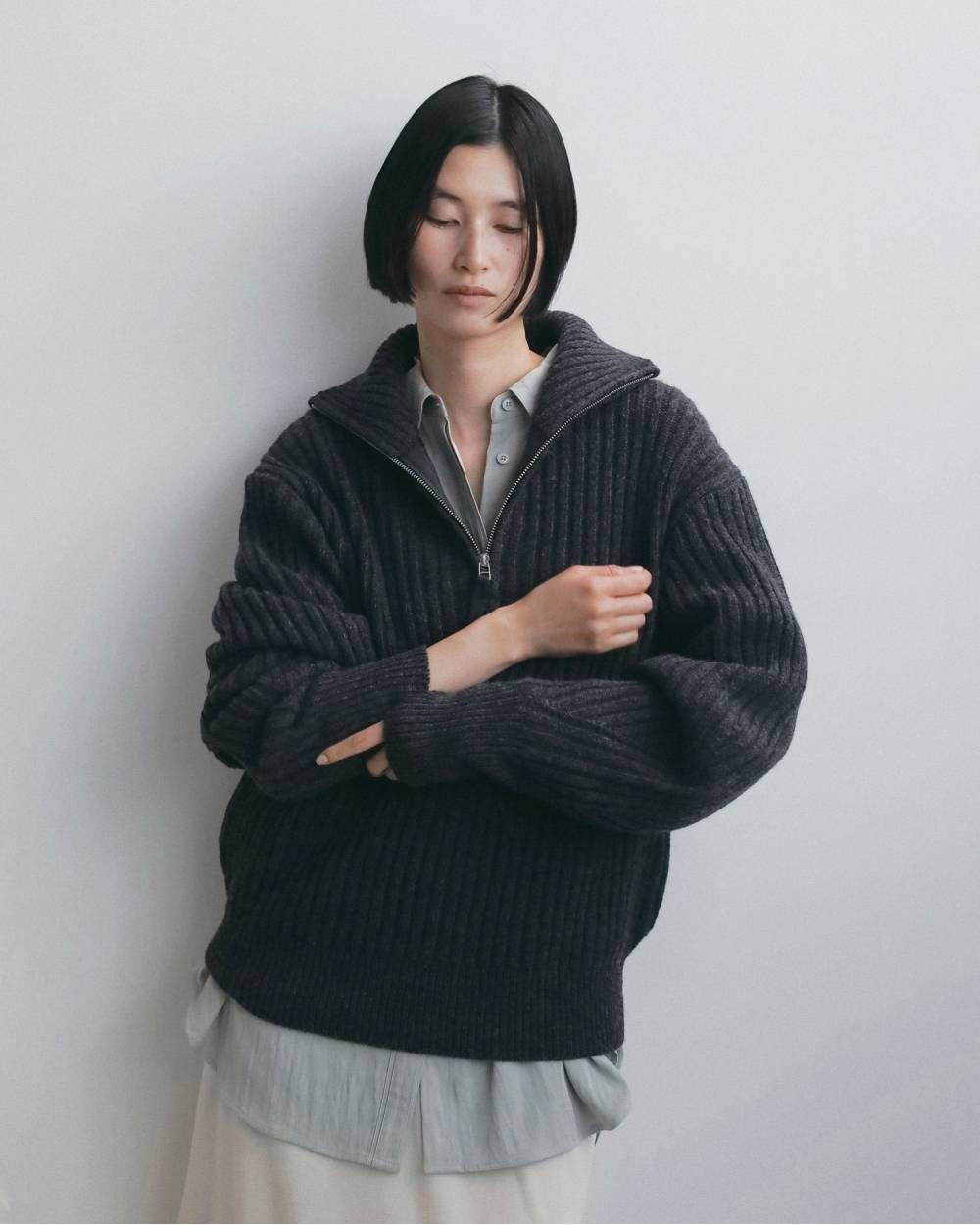 ハーフジップリブニット (チャコールグレー) Halfzip Rib Knit (Charcoal gray) / 26AW 【6月29日まで期間限定予約】