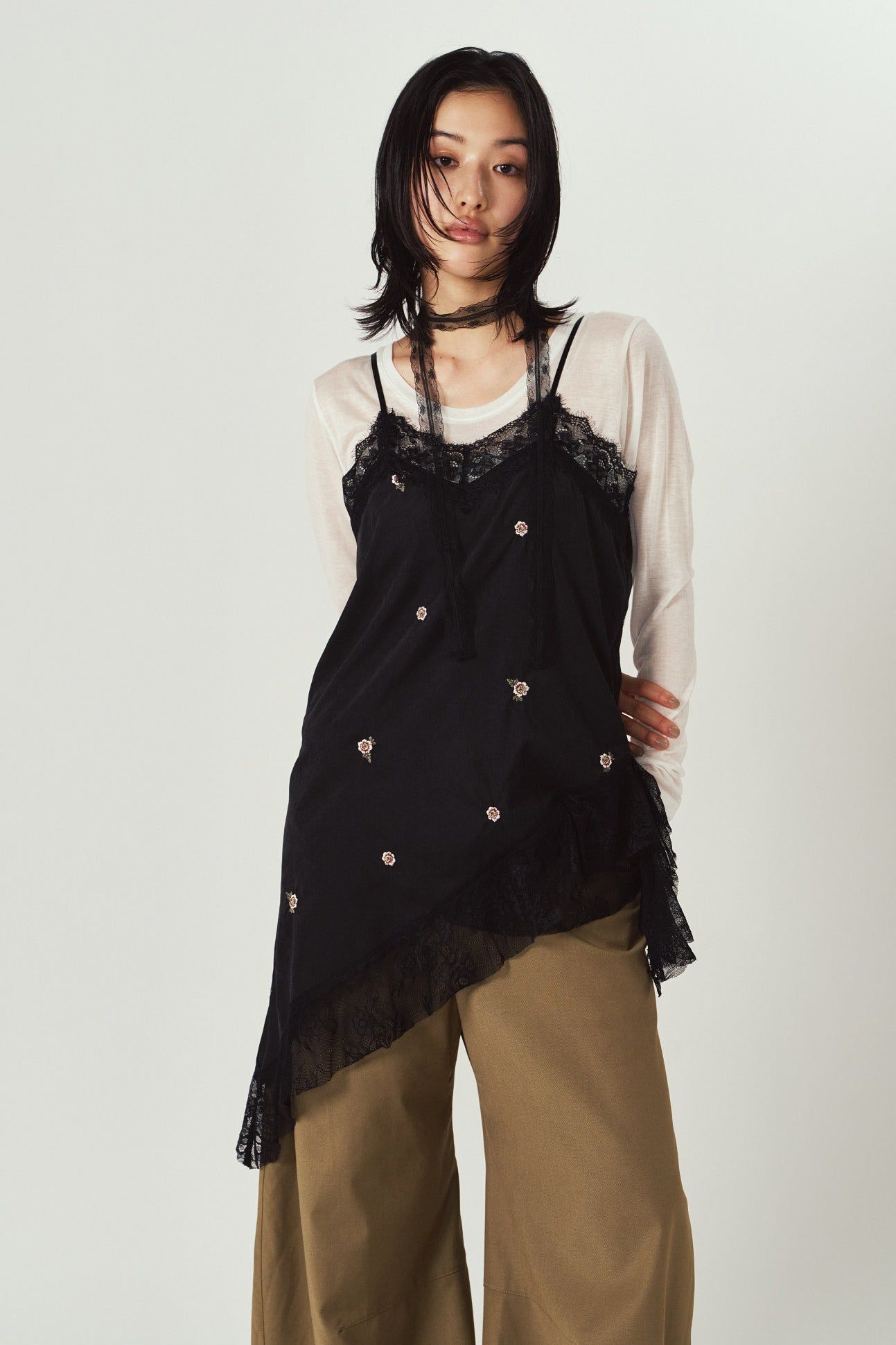 レースキャミソールドレス (ブラック) lace cami dress (Black) / 26AW