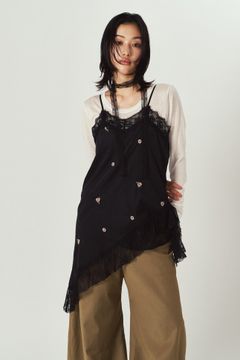 レースキャミソールドレス (ブラック) lace cami dress (Black) / 26AW