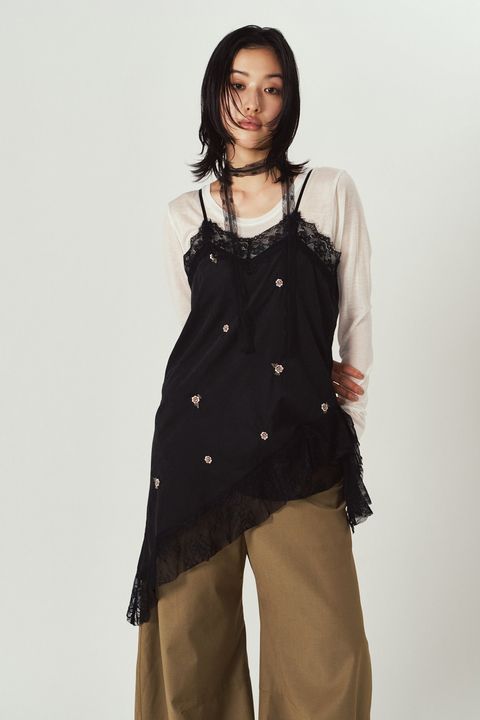 レースキャミソールドレス (ブラック) lace cami dress (Black) / 26AW