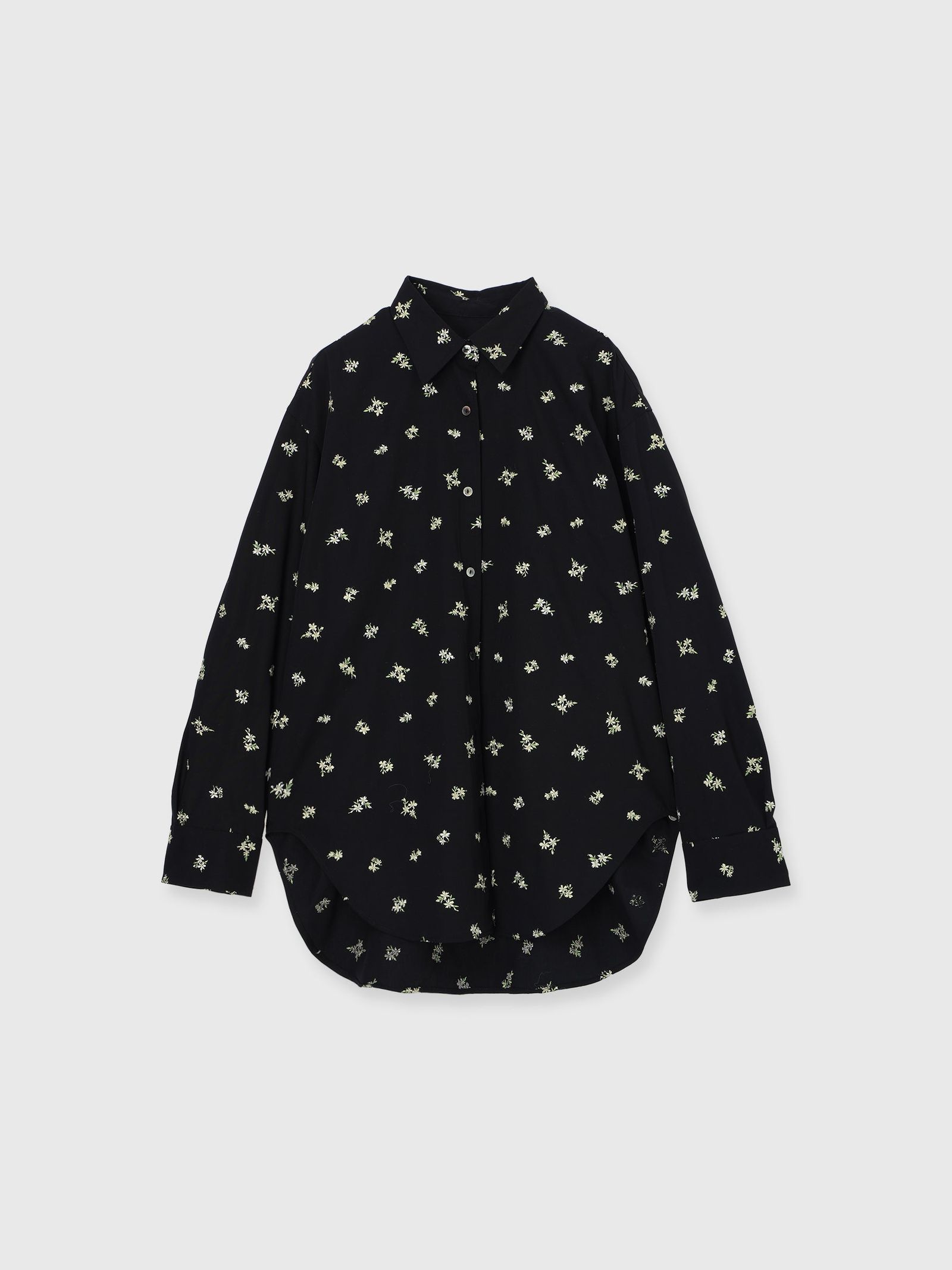 FLOWER EMBROIDERY SHIRTS (Black) / フラワーエンブロイダリー シャツ (ブラック) / 26SS