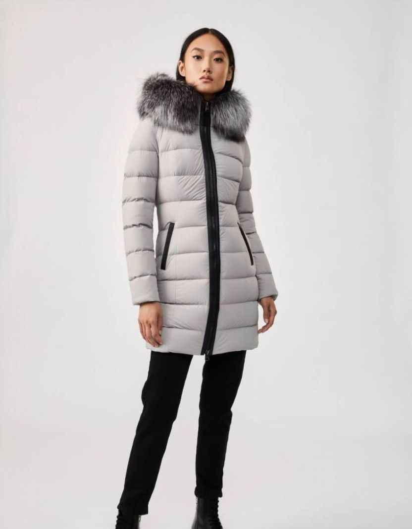 【26AW】CALLA-BX / ファー付きストレッチダウンコート (ミネラルグレー) / レディース