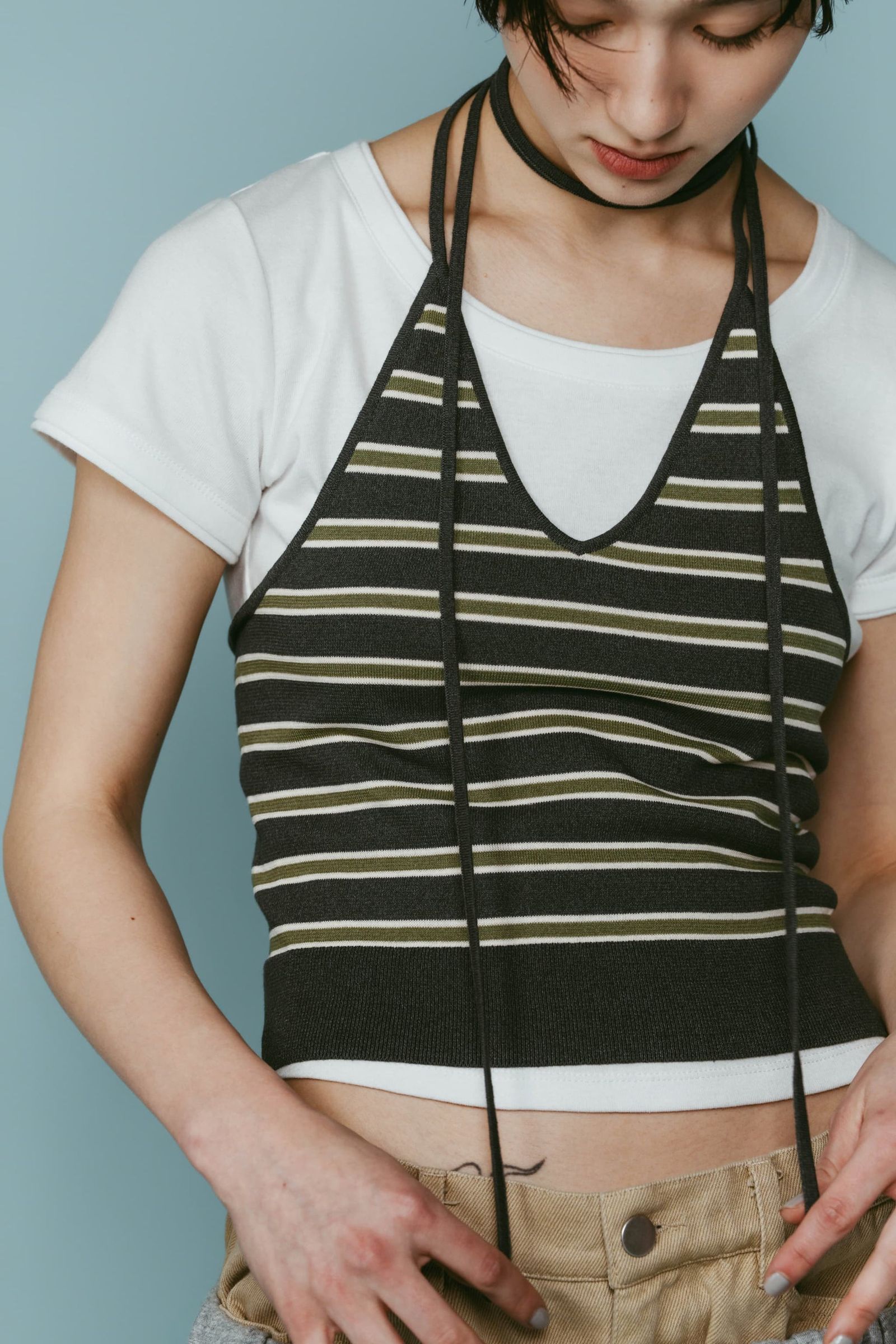 ニット ホルタービスチェ (グリーン) knit halter bustier (Green) /  26SS