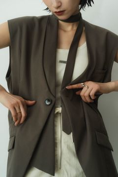 2way collarless gilet / 2ウェイ カラーレスジレ (グレージュ) / ユニセックス