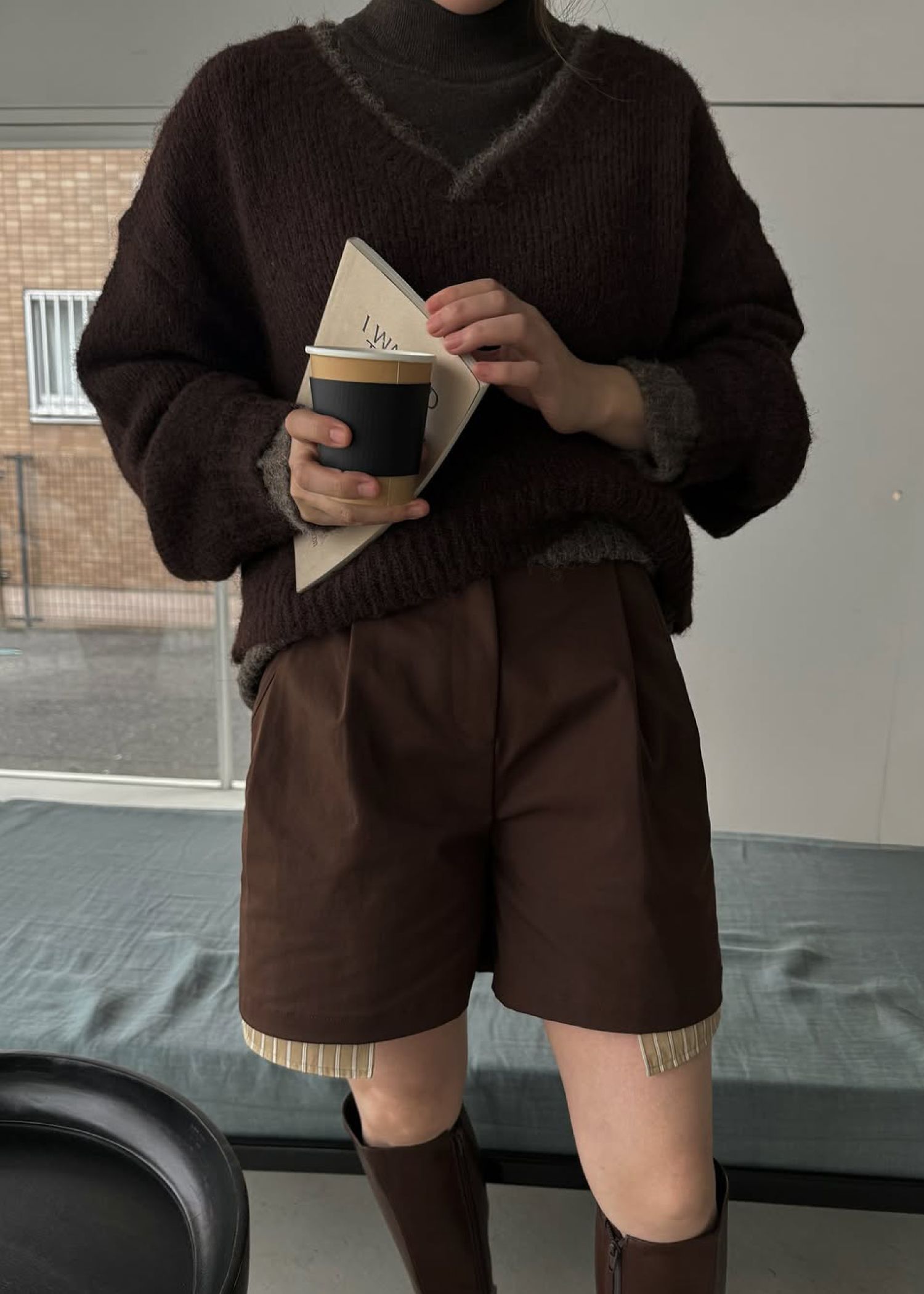 stripe pocket peep tuck chino S/PT / タックチノ ショートパンツ (ブラウン) / 25AW