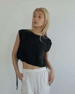 Sleeveless Drawstring Tops / スリーブレス ドロスト トップス (ブラック)
