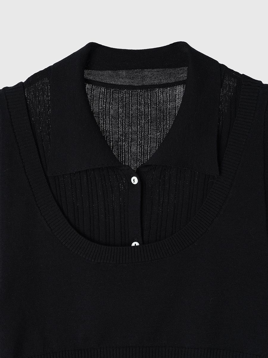 【25SS】KNIT BUSTIER LONG SHIRTS / ニットビスチェ ロングシャツ (ブラック)