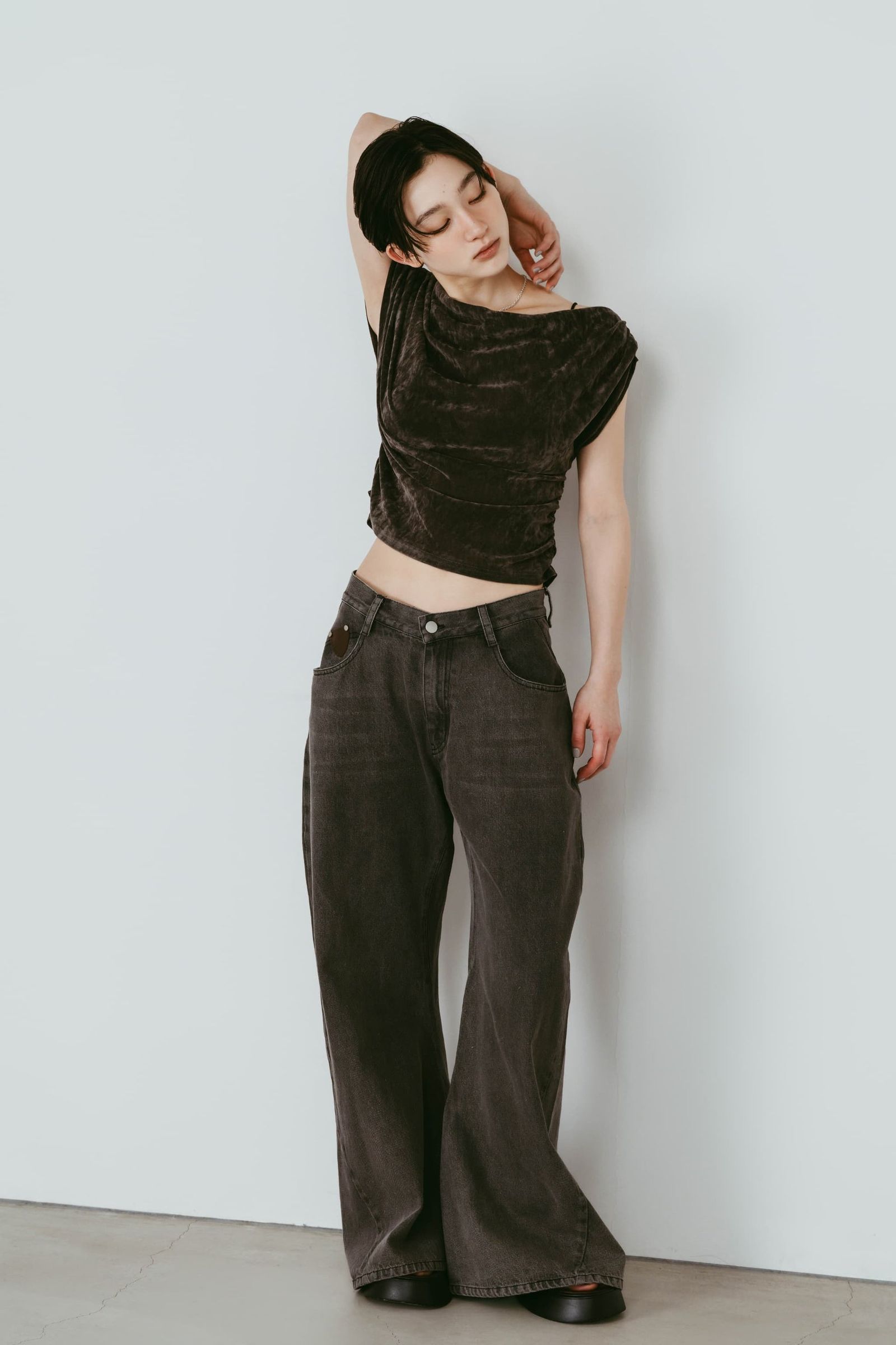 ワイドベルボトムデニムパンツ (グレー) wide bell-bottom denim pants (Gray) /  26SS