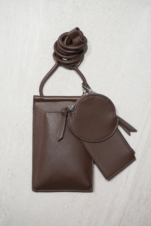 RECYCLING LEATHER MULTI MOBILE POUCH / リサイクルレザーマルチモバイルポーチ (ブラウン) スマホショルダー/コインケース・カードホルダー付き / 取り外し可能