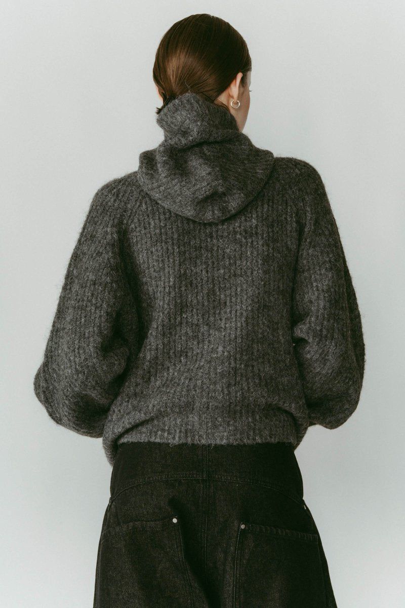 hooded cardigan knit / フーデッド カーディガンニット (グレー) / 25AW