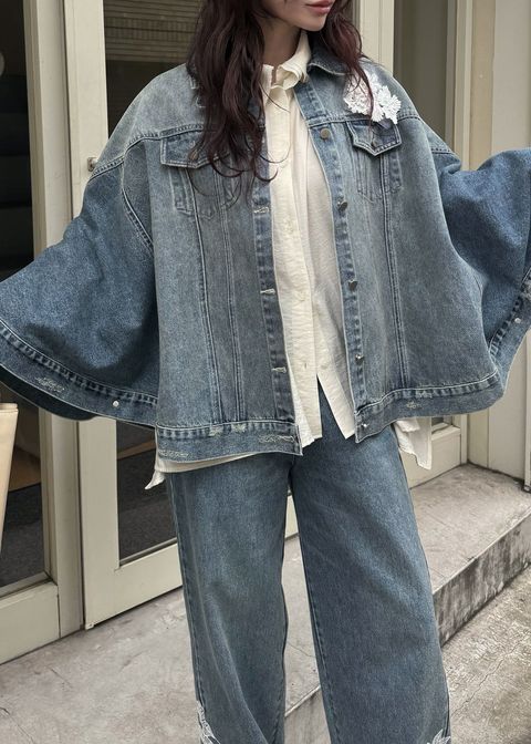 【ロング丈】トラッカー ポンチョ デニムジャケット (ライトブルー) trucker detail denim poncho JK (Lblue) /  26SS
