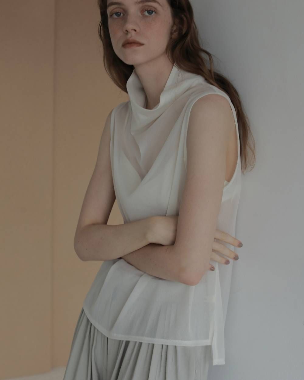 シフォン ノースリーブ トップス (アイボリー) Sleeveless Chiffon Tops (Ivory) / 27SS