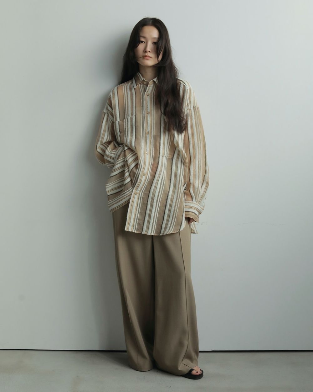 Sheer Stripe Shirts / シアーストライプシャツ (ベージュ)