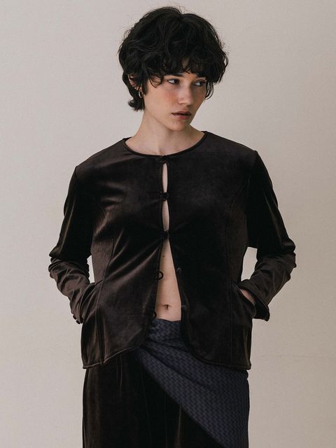 【25AW】HILTON VELOURS CARDIGAN / ヒルトンベロアカーディガン (ブラウン)