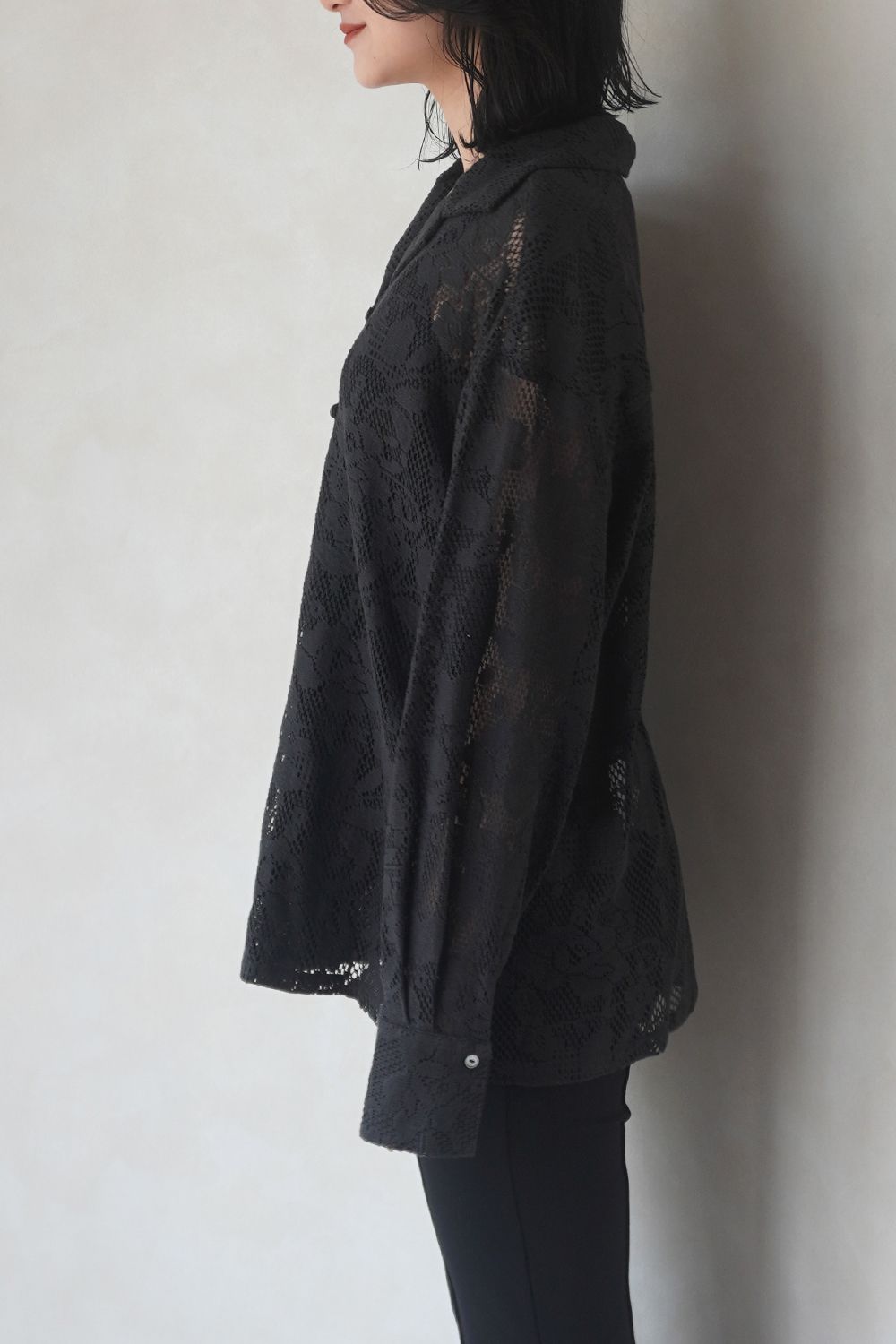 OPEN COLLAR RACE SHIRT / オープンカラー レースシャツ (ブラック)