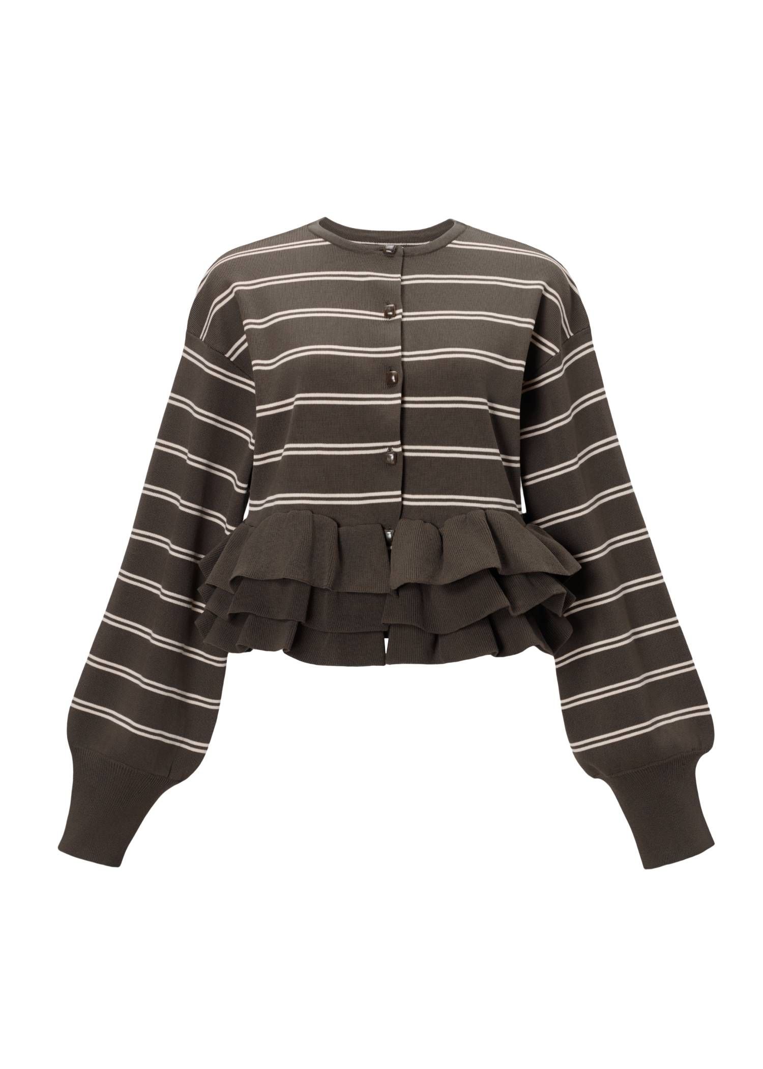 フリルニットカーディガン (ブラウン) hem ruffle frill knit cardigan (Brown) /  26SS