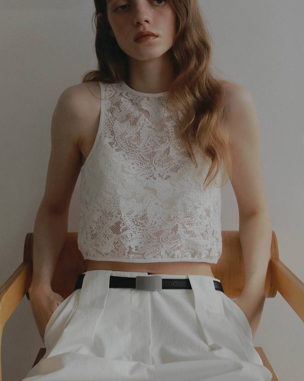 レース ノースリーブトップス (ホワイト) Lace Sleeveless Tops (White) / 27SS