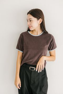 バイカラーパイルTシャツ (ブラウン)