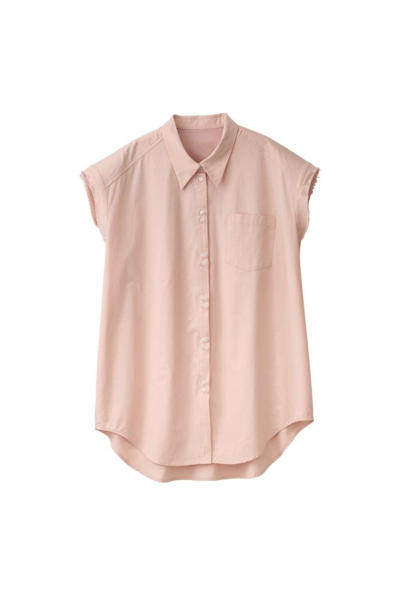 stripe label nosleeve shirt / ストライプ ラベル ノースリーブ シャツ (ピンク) / 25SS