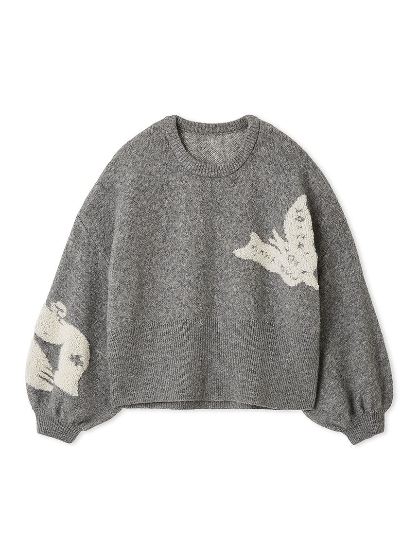 【BF割引対象12/2まで】Illustration jacquard knit top / イラストジャガードニットトップス (グレー) / 25AW