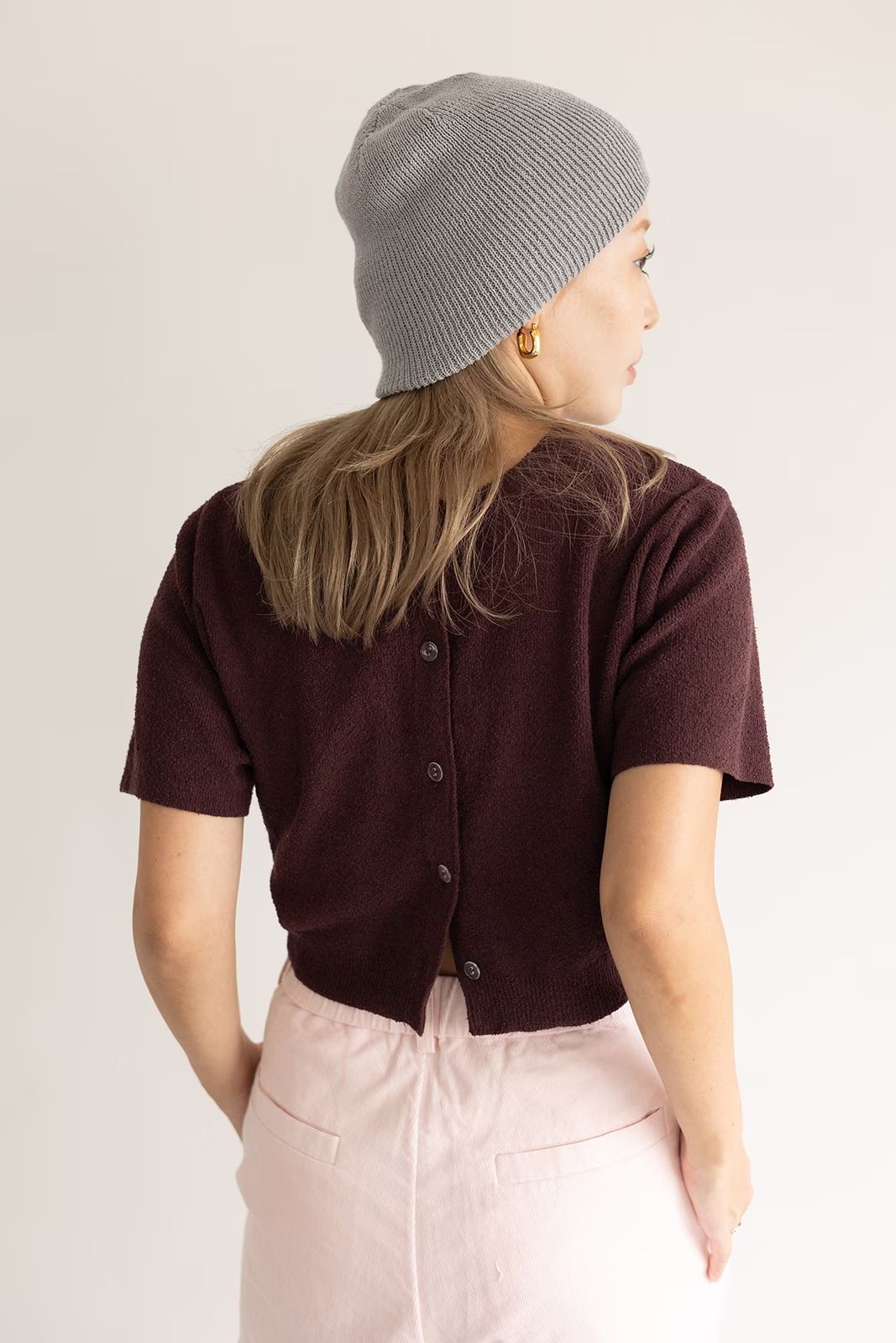 ハーフスリーブ2wayコンパクトカーディガン (バーガンディ)  Compact Cardigan (Burgundy) /  26SS