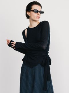 【25SS】SLK SHEER CACHECOEUR CAMI SET / シアー カシュクール セットトップス (ネイビー)