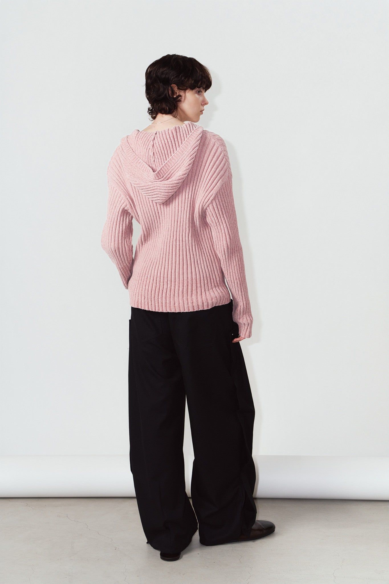 ブークレ ニット フーディ (ピンク) rib hoodie boucle knit (Pink) / 26AW