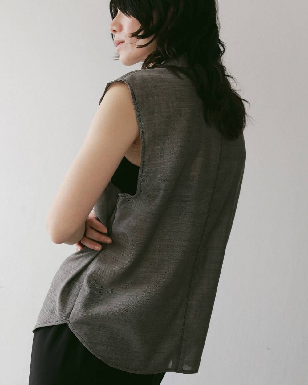 ウールシャンブレー ノースリーブシャツ (グレージュ) Woolchambray Sleeveless Shirts (Graige) / 27SS
