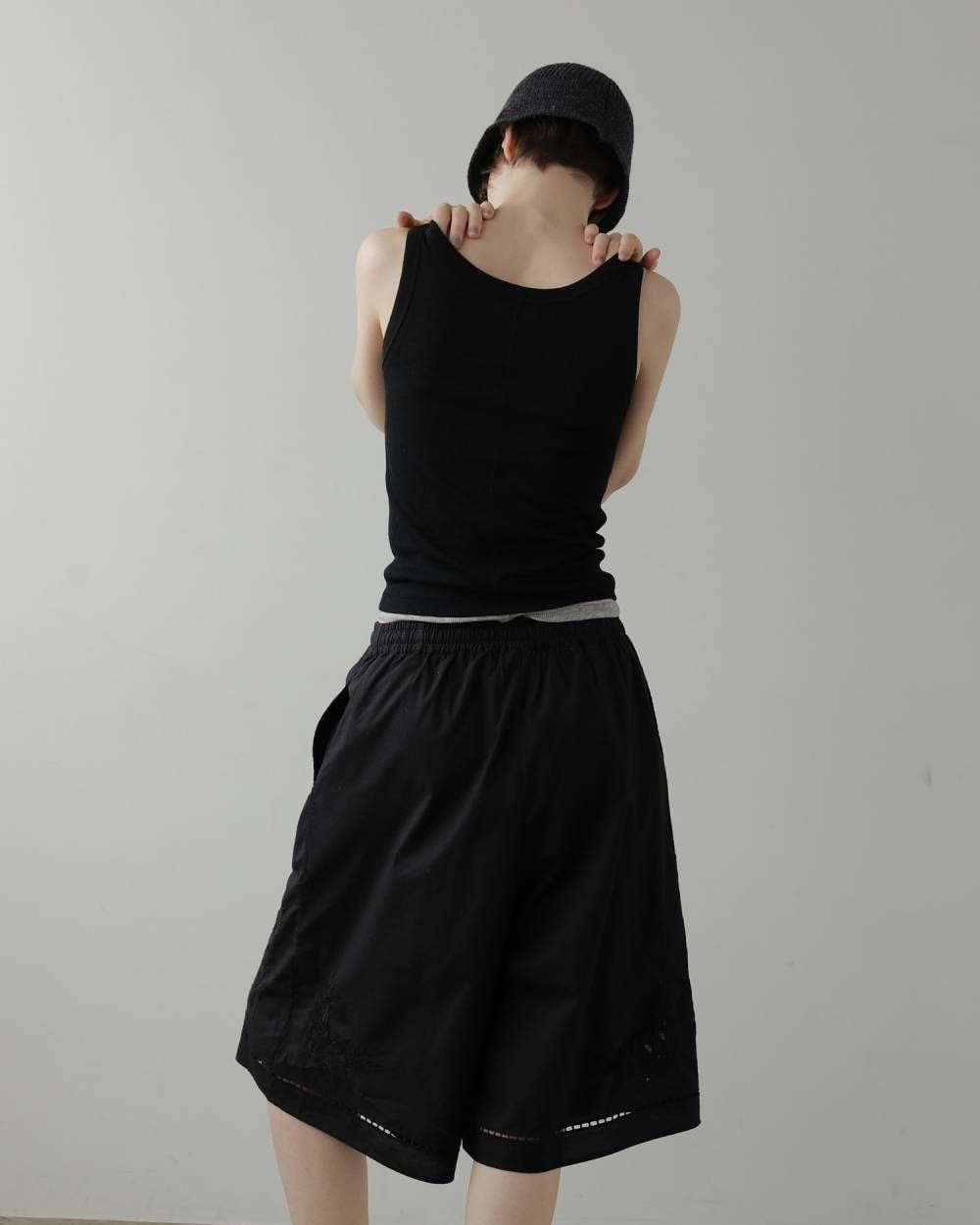 エンブロイダリー ハーフパンツ (ブラック) Embroidery Half Pants (Black) / 27SS