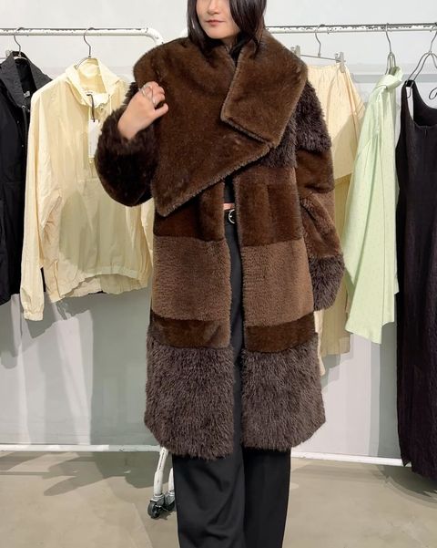 【26TH-19】ミックスファーコート (ブラウン) Mixed Fur Coat (Brown) /  エコファー  /  フェイクファー