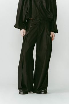 pierced drape pants(unisex) / ピアス ドレープ パンツ (ストライプブラック) / 25AW