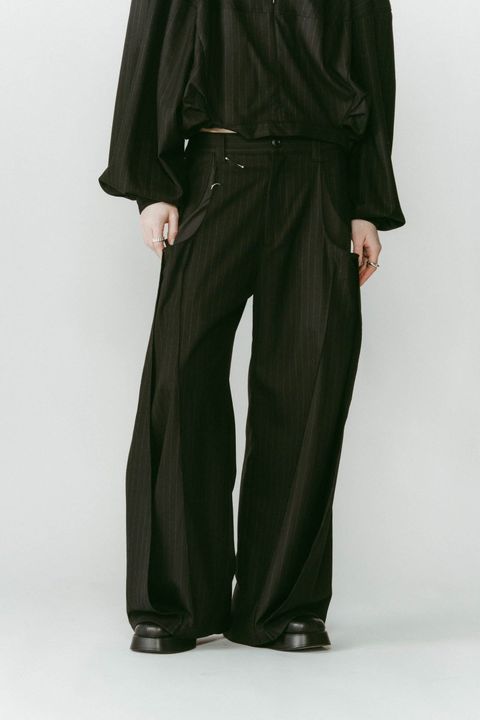 pierced drape pants(unisex) / ピアス ドレープ パンツ (ストライプブラック) / 25AW