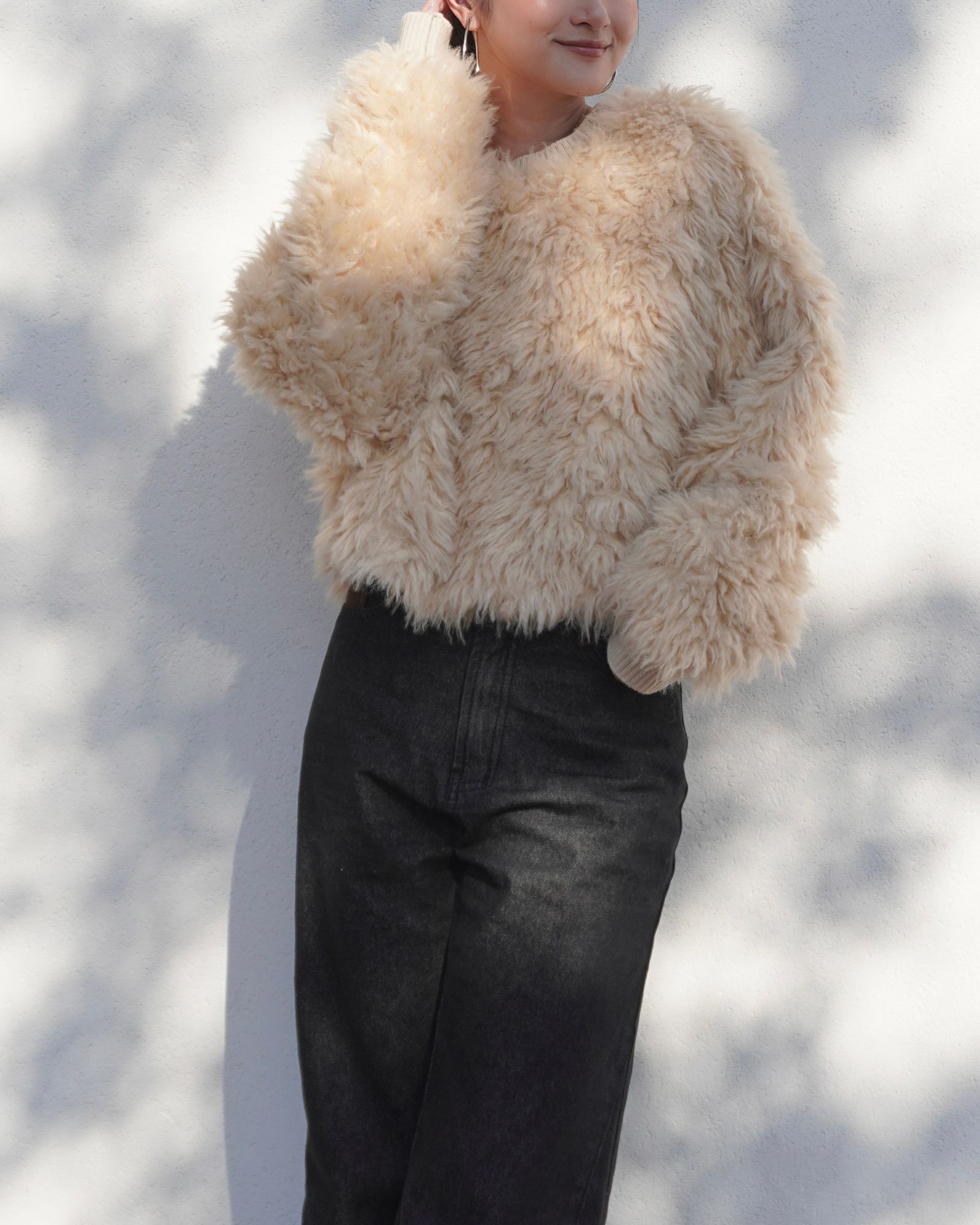 【25AW】2Way Fur×Knit Tops (クリーム) / 2ウェイファー×ニットトップス / エコファー / フェイクファー