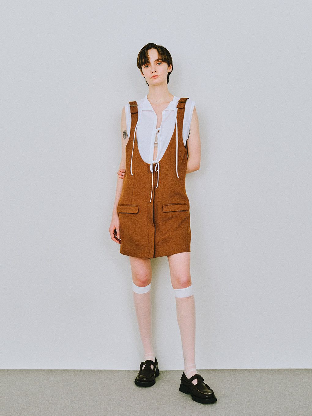 2WAY MINI JUMPER SKIRT / 2ウェイ ミニジャンパースカート (チョコ)