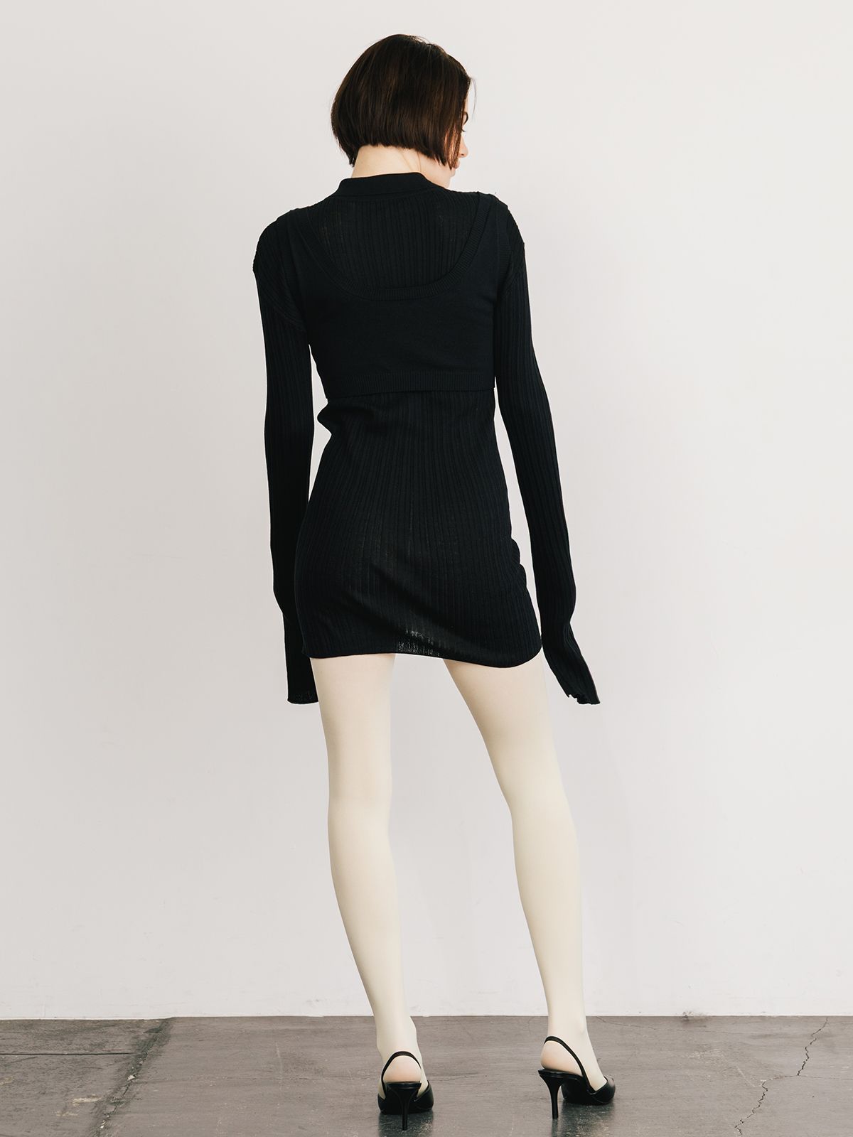 【25SS】KNIT BUSTIER LONG SHIRTS / ニットビスチェ ロングシャツ (ブラック)