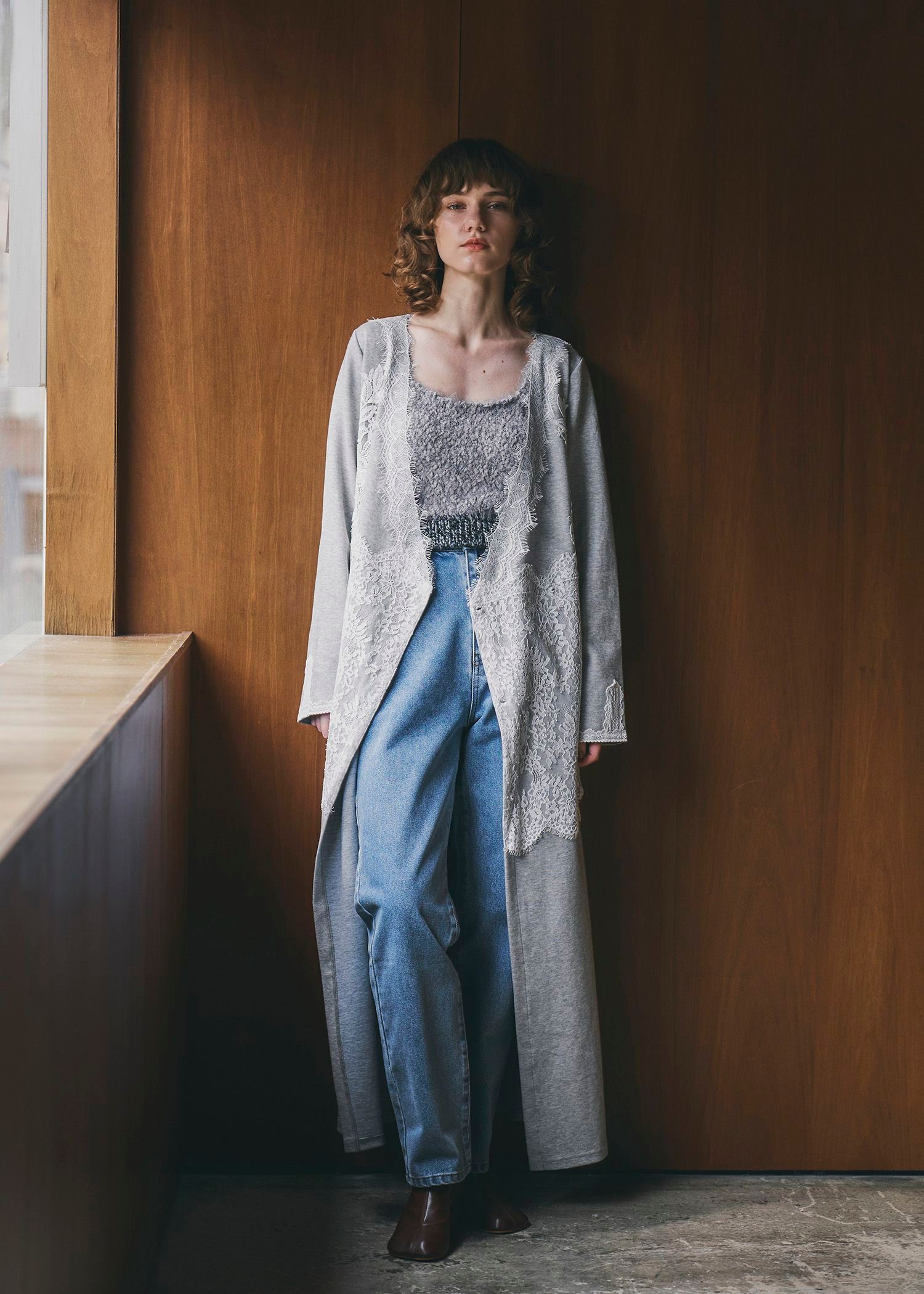 cachecoeur multi lace sweat OP / マルチレース スウェットワンピース (グレー) / 25AW