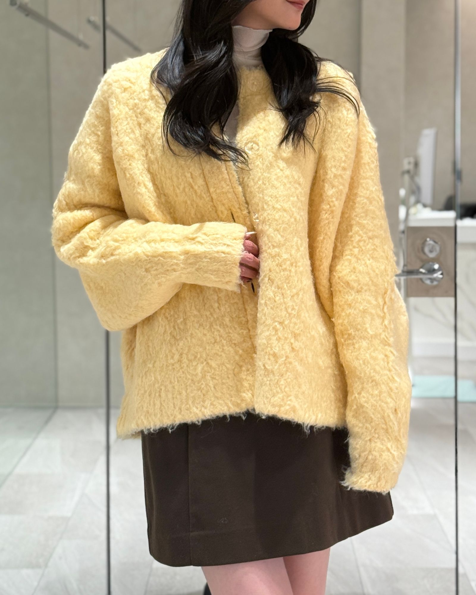 【25AW】Curl shaggy knit cardigan / カールシャギーニットカーディガン (イエロー)